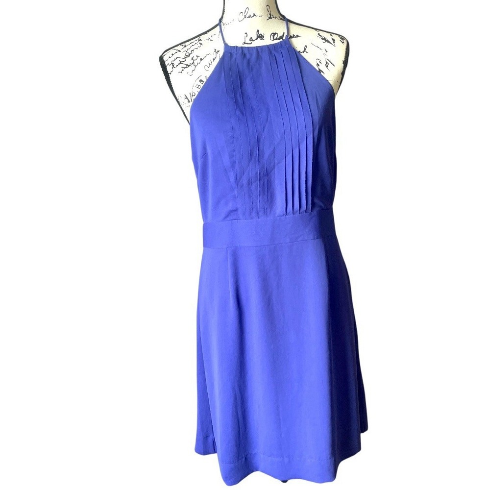 Banana Republic Halter Purple Pleated Front Sleeveless Fit &‎ Flare Dress Size 8